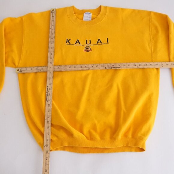 VTG '90S Kauai Hawaii Embroidered Travel Yellow Pre-Shrunk Crewneck Sweater XXL - Picture 3 of 10